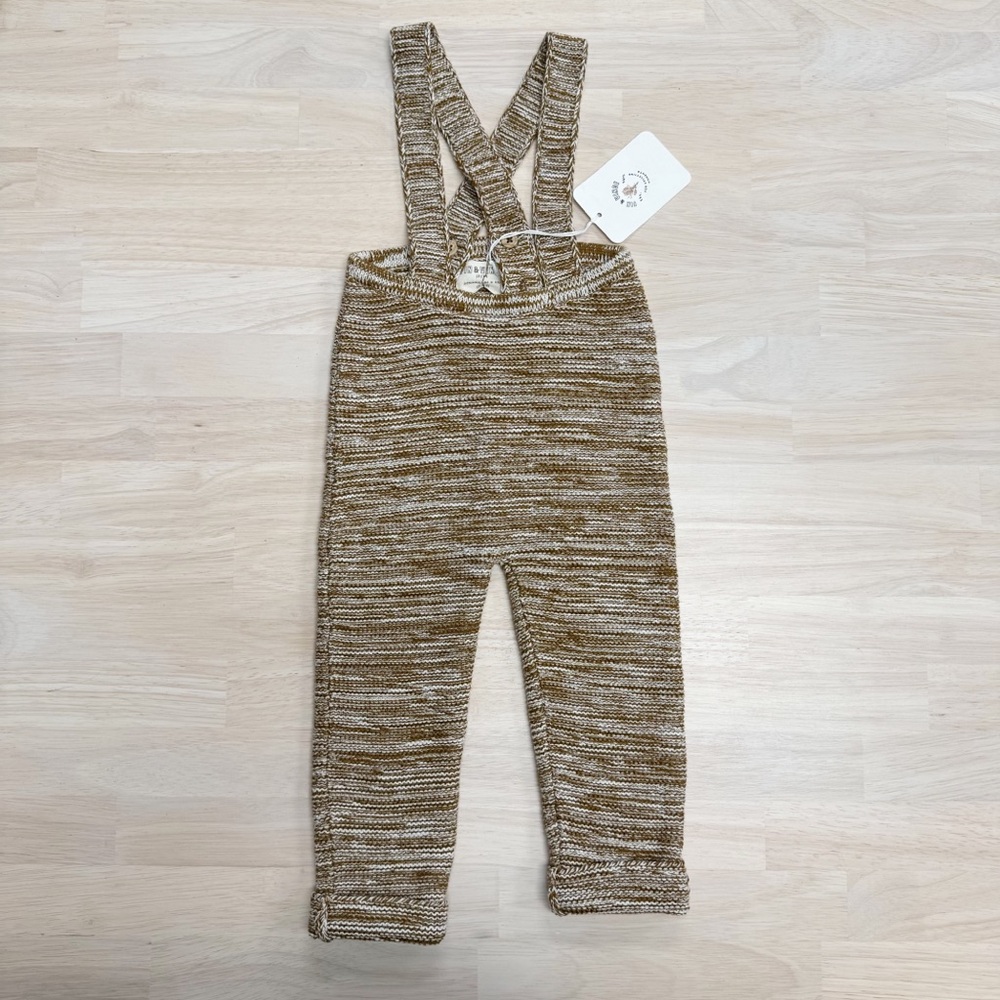 New! Fin & Vince brown knit sweater overalls Suspender pants